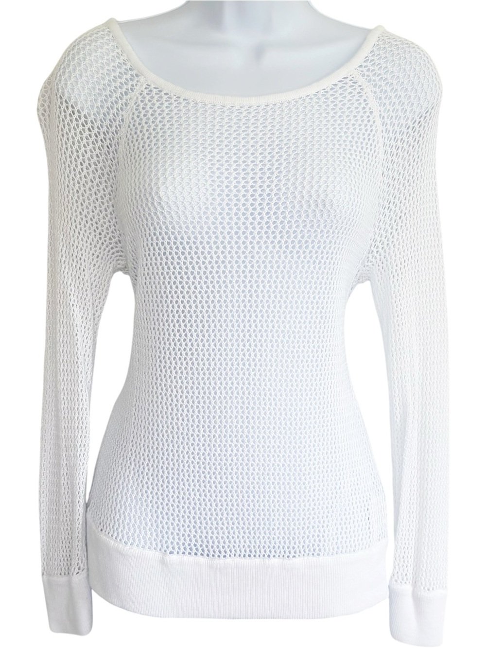 525 AMERICA White Open Knit Crochet Mesh Sweater Long Sleeve Top Medium